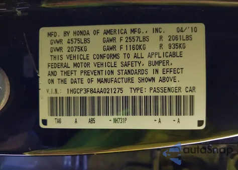 2010 Honda Accord 3.5 Ex-L z USA, uszkodzony, nr VIN 1HGCP3F84AA021275